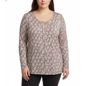 Natural Reflections Shirt Womens 3X Purple Green Floral Button Front